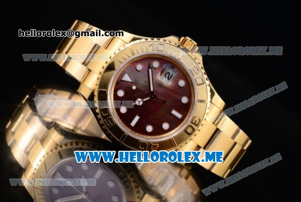 Rolex Yacht-Master 40 Clone Rolex 3135 Automatic Yellow Gold Case/Bracelet with Black MOP Dial and Dot Markers (BP) - Click Image to Close